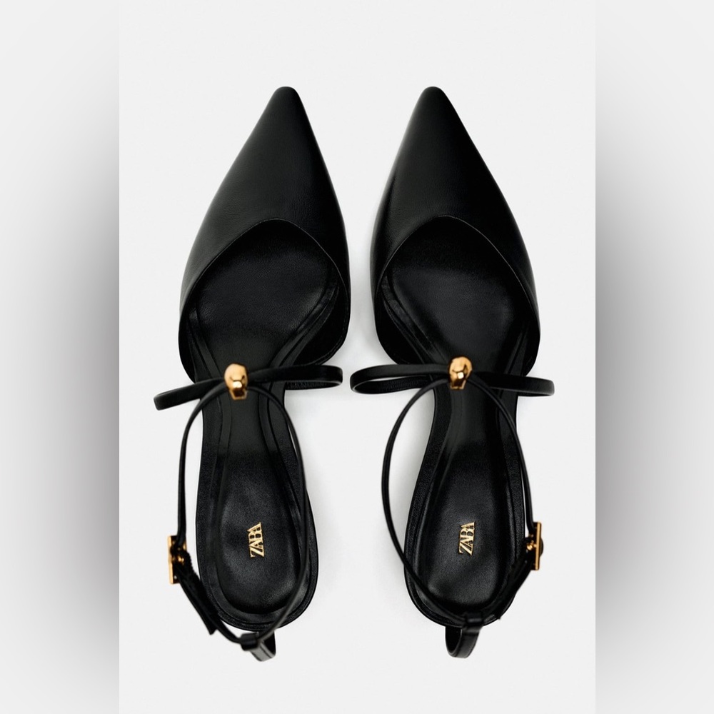 ZARA STRAPPY LEATHER KITTEN HEEL SHOES SIZE 9 - Picture 6 of 10